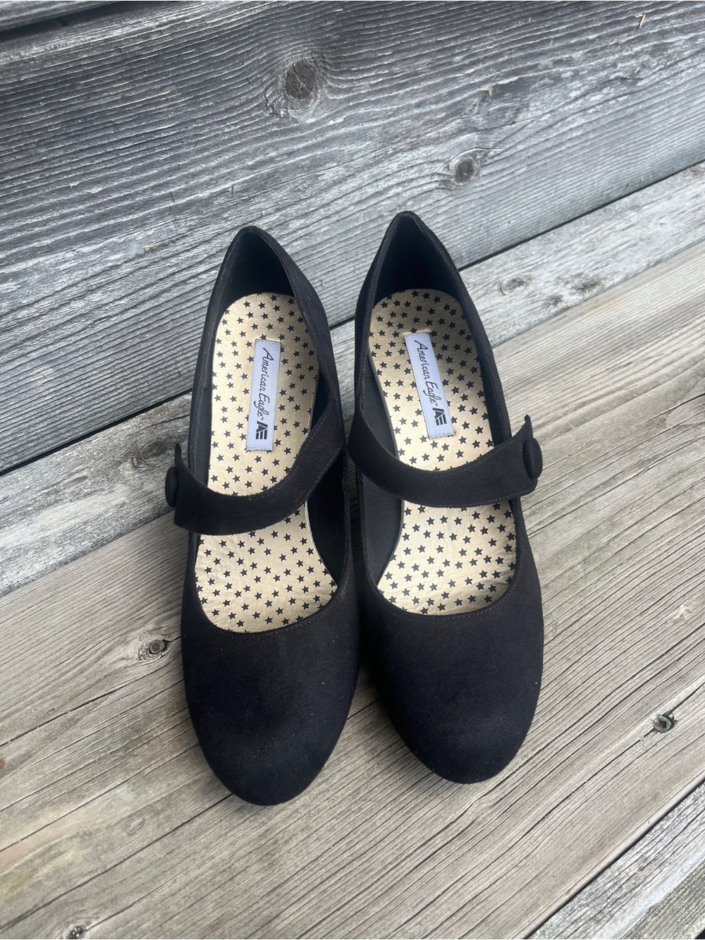 American Eagle Outfitters Black Mary Jane Heels with Star Insole